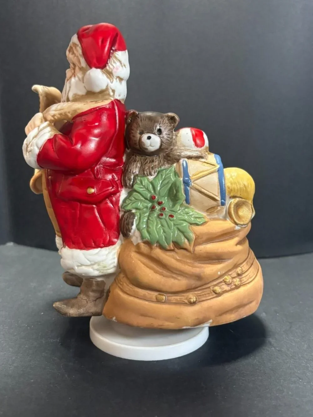Santas List Christmas Holiday Music Box Figurine Cermaic Vintage 1980s